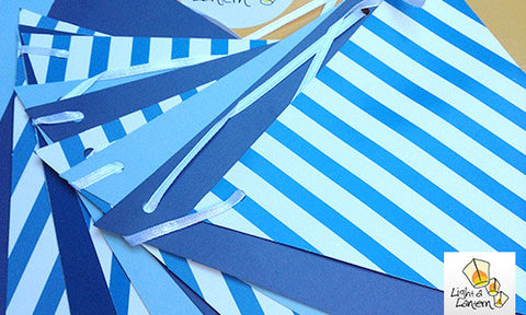 blue paper bunting with stripes