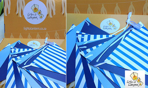 blue paper bunting with stripes