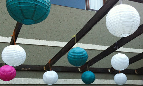 Mixed coloured round paper lanterns